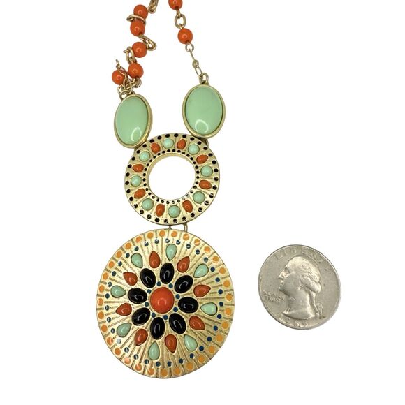 Lia Sophia Alicante Long Pendant Necklace 36" Gold Tone Orange Green Beaded - Picture 8 of 8